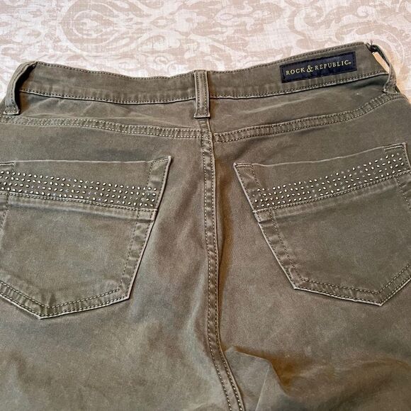 Rock & Republic Kashmiere olive green embellished mid rise skinny jeans Sz 8/10 - Picture 7 of 12